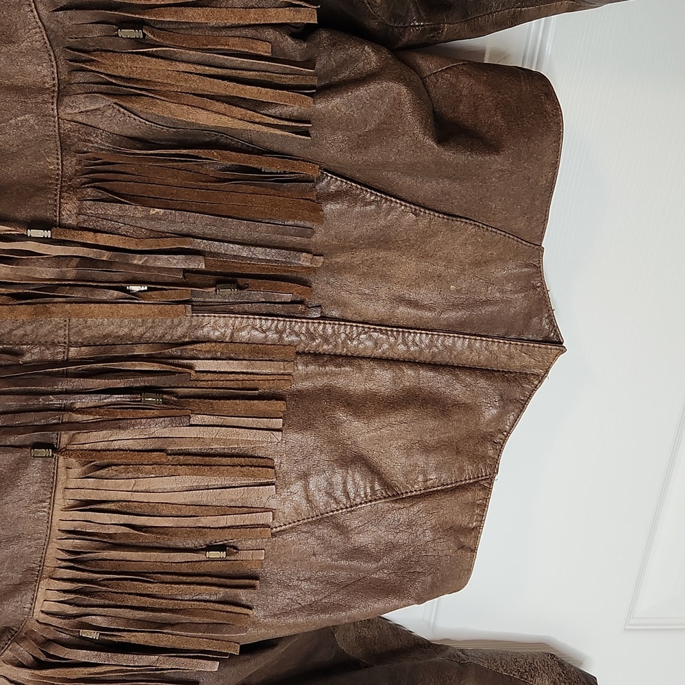 Fidelity leather fringe crop jacket vintage 80's biker moto western - Picture 3 of 16